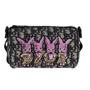 Dior Trotter Oblique Rabbit Shoulder Bag Navy Blue